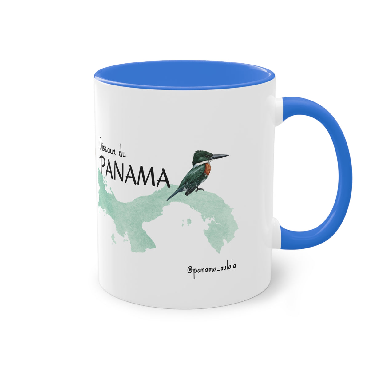 Tasse « Oiseaux du Panama – Martin-pêcheur vert » – Mug céramique bicolore 325 ml, oiseau tropical du Panama, idée cadeau nature
