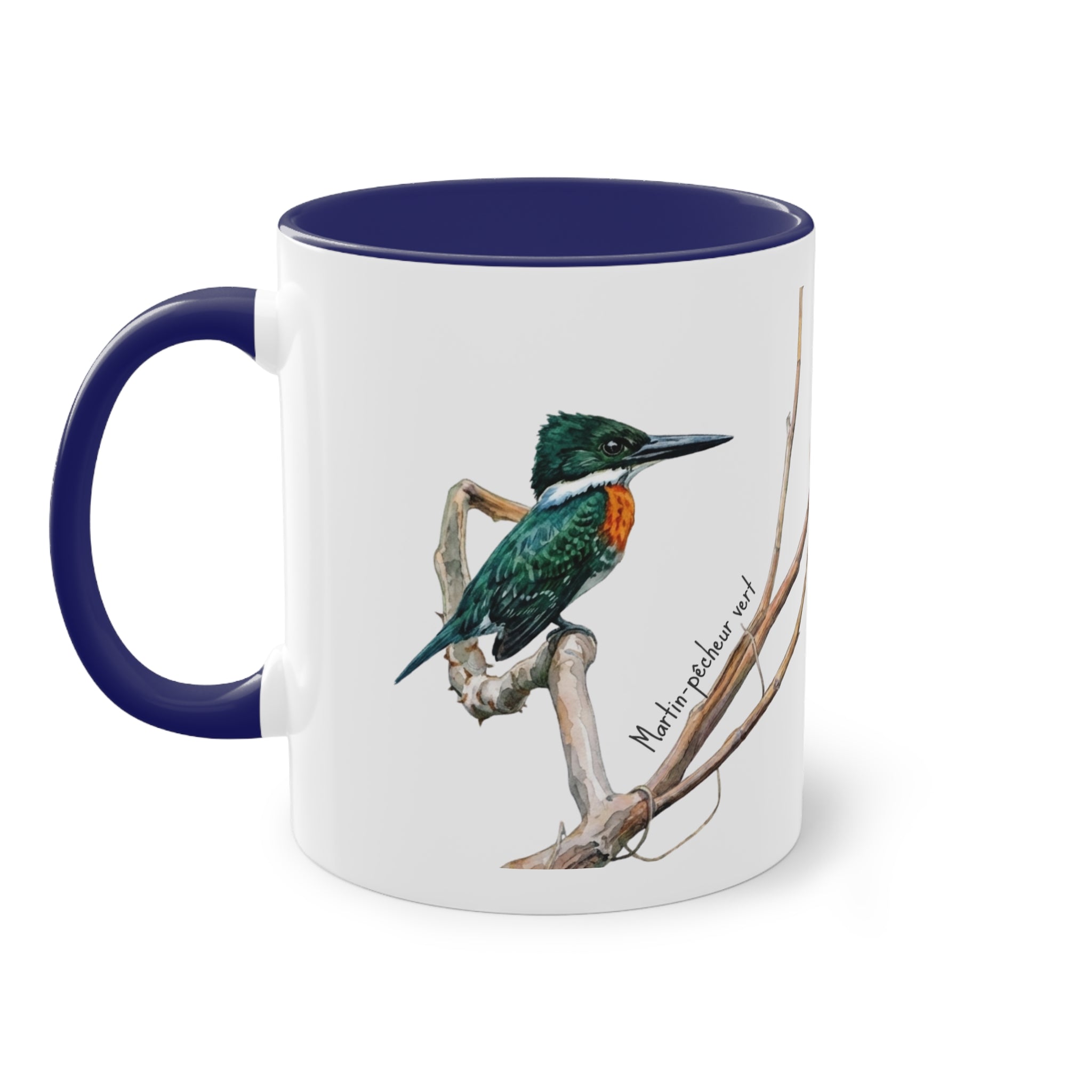 Tasse « Martin-pêcheur vert » – Mug céramique bicolore 325 ml, oiseau tropical du Panama, idée cadeau nature