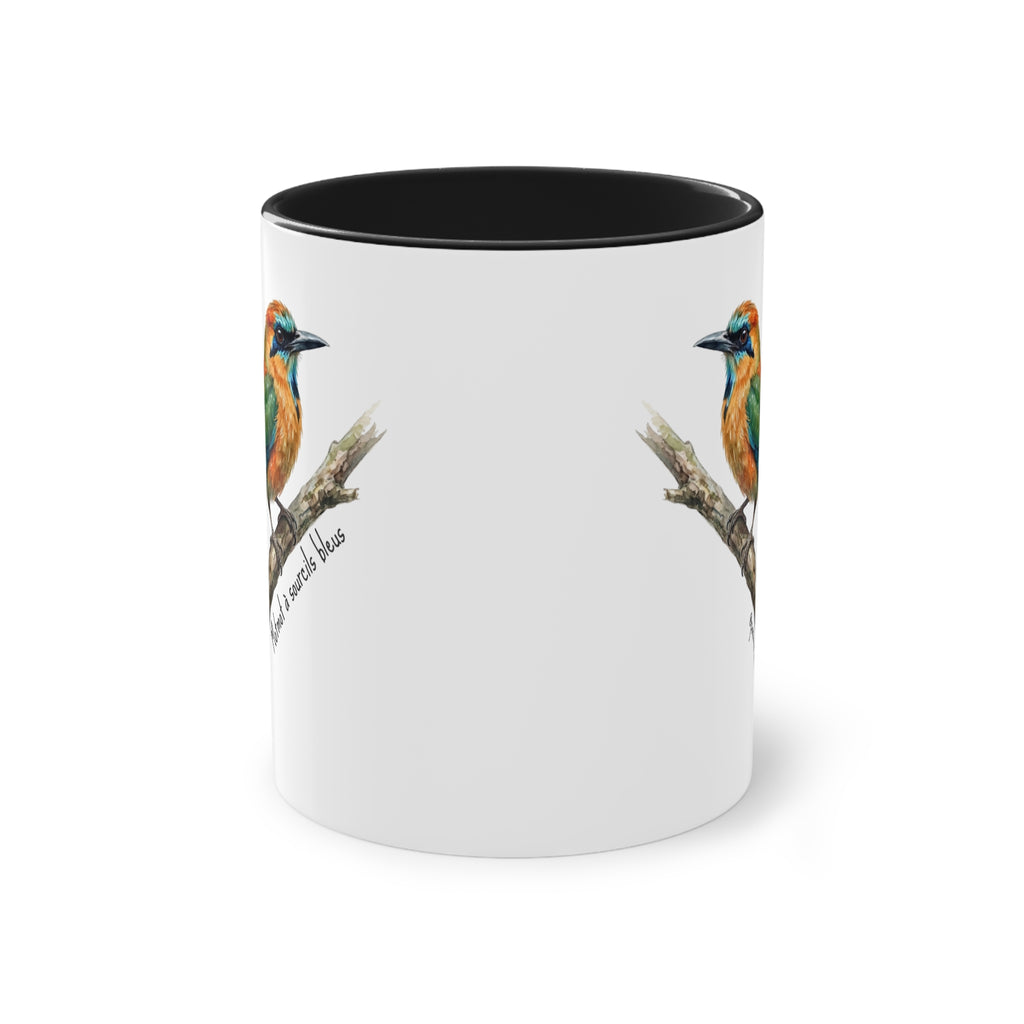Tasse « Motmot à sourcils bleue » – Mug céramique bicolore 325 ml, oiseau tropical du Panama, idée cadeau nature