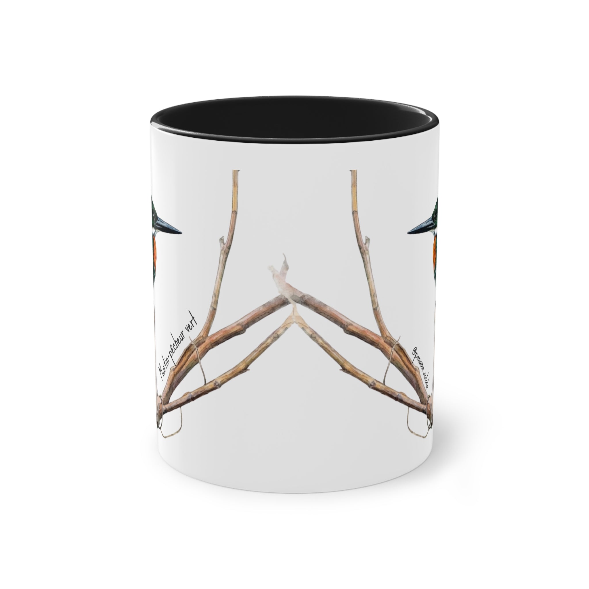 Tasse « Martin-pêcheur vert » – Mug céramique bicolore 325 ml, oiseau tropical du Panama, idée cadeau nature