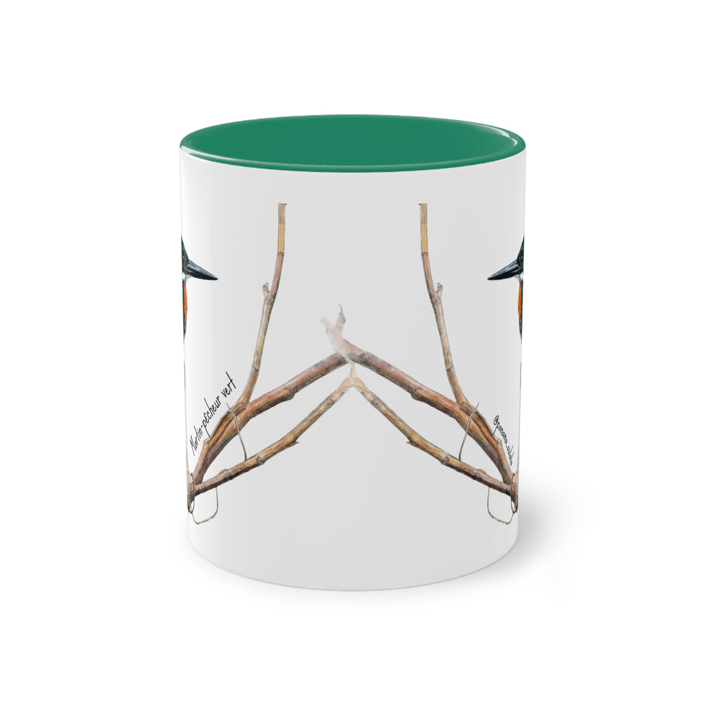 Tasse « Martin-pêcheur vert » – Mug céramique bicolore 325 ml, oiseau tropical du Panama, idée cadeau nature