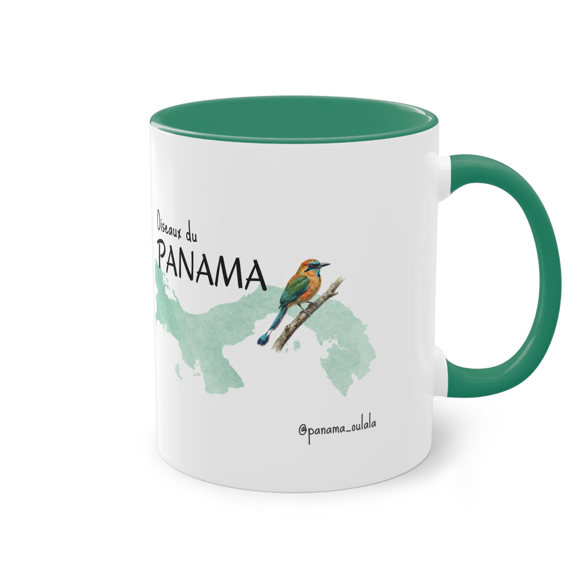 Tasse « Oiseaux du Panama - Motmot à sourcils bleue » – Mug céramique bicolore 325 ml, oiseau tropical du Panama, idée cadeau nature