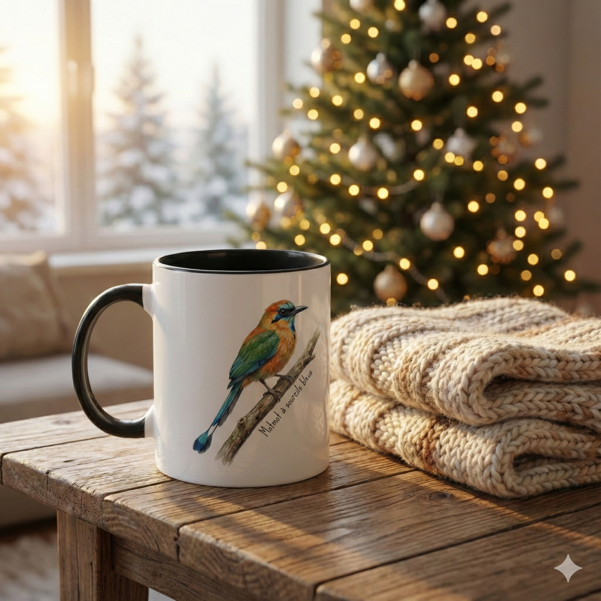 Tasse « Motmot à sourcils bleue » – Mug céramique bicolore 325 ml, oiseau tropical du Panama, idée cadeau nature