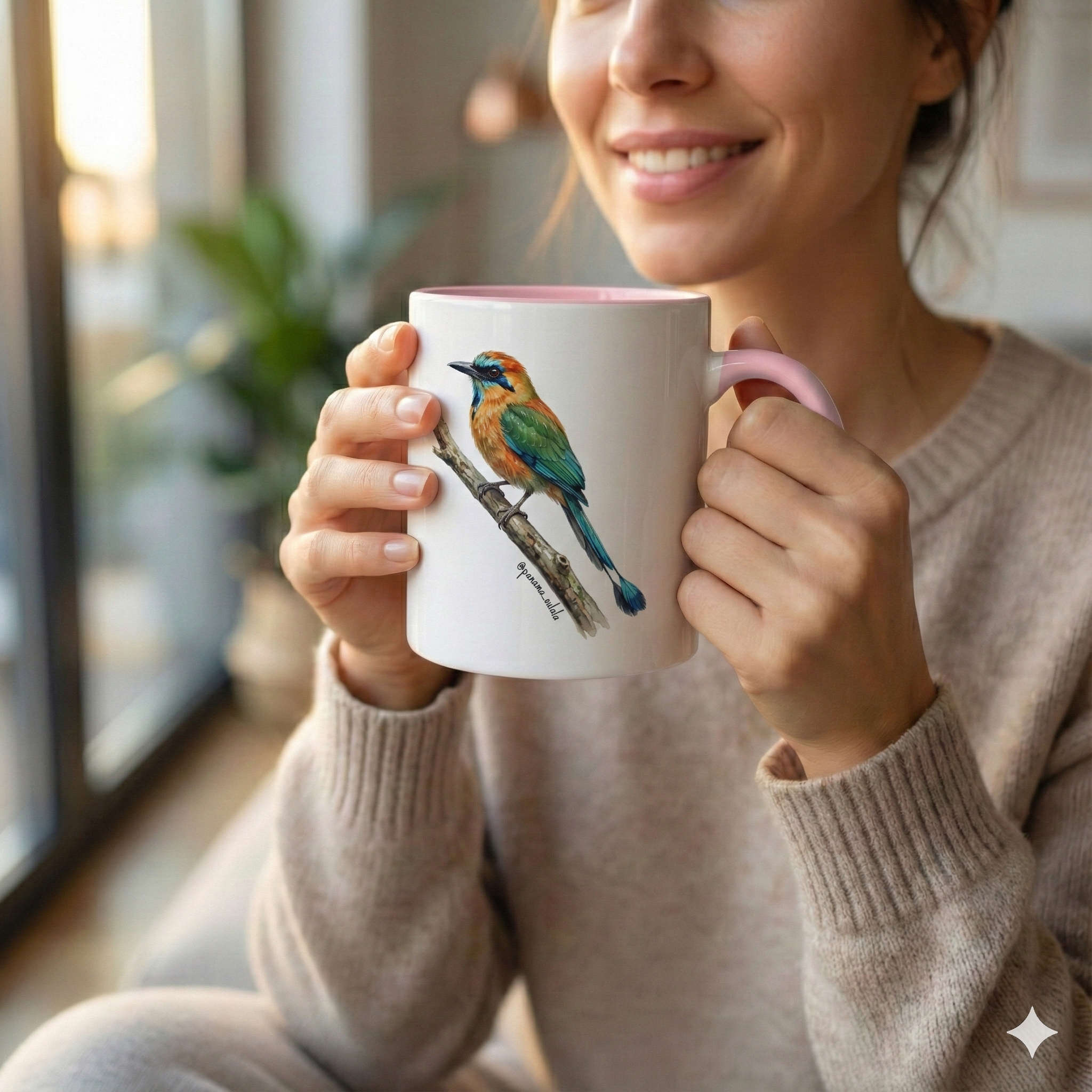 Tasse « Motmot à sourcils bleue » – Mug céramique bicolore 325 ml, oiseau tropical du Panama, idée cadeau nature