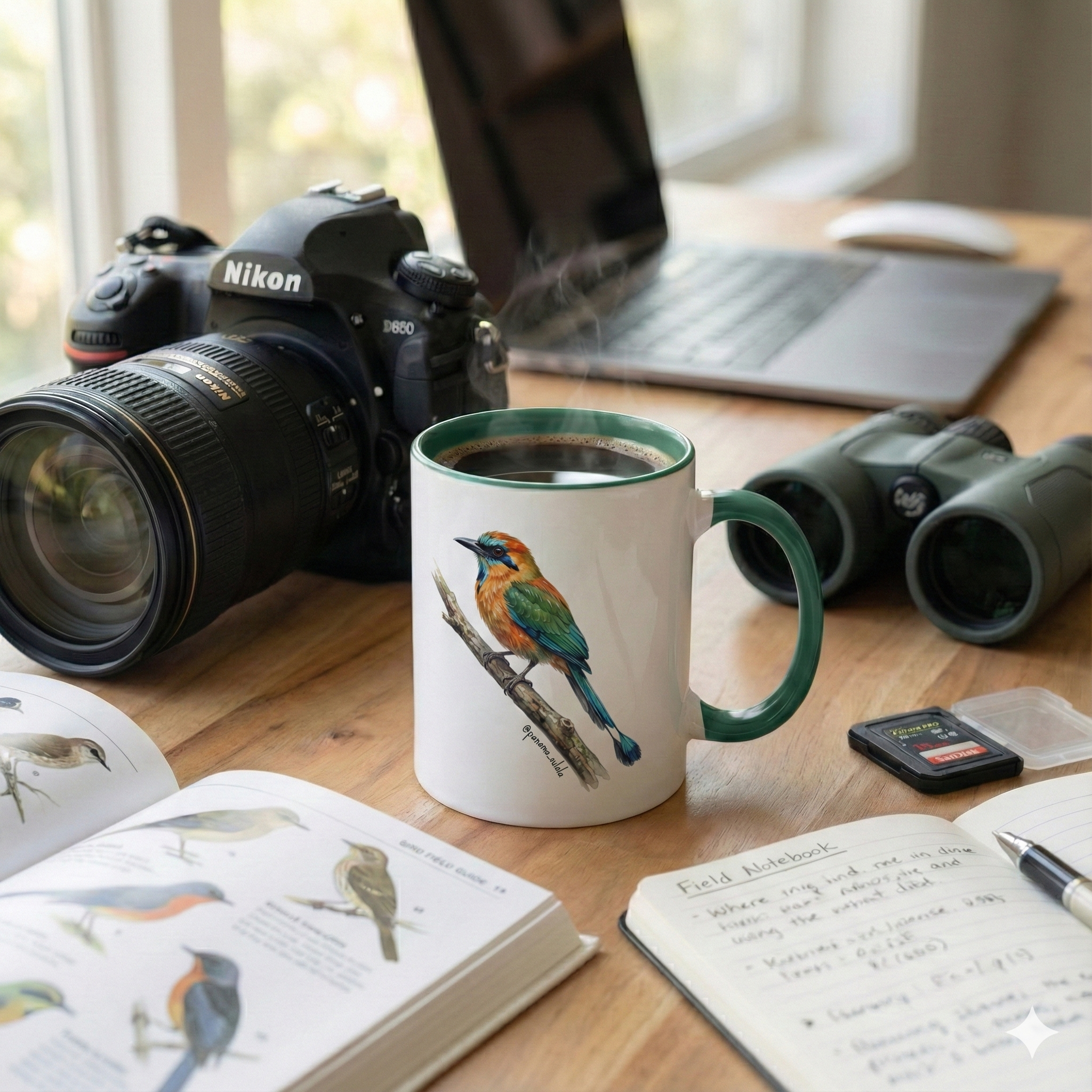 Tasse « Motmot à sourcils bleue » – Mug céramique bicolore 325 ml, oiseau tropical du Panama, idée cadeau nature