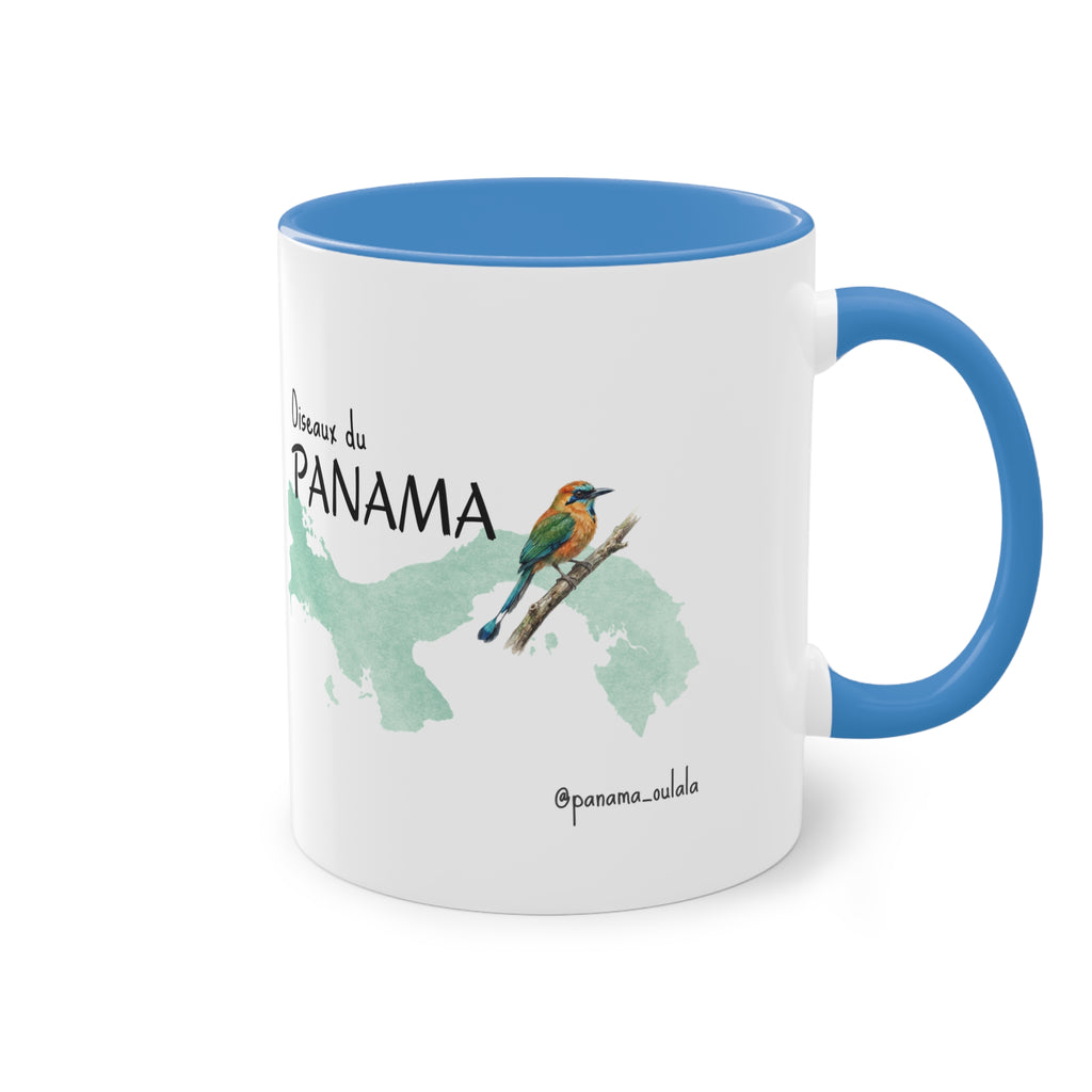 Tasse « Oiseaux du Panama - Motmot à sourcils bleue » – Mug céramique bicolore 325 ml, oiseau tropical du Panama, idée cadeau nature