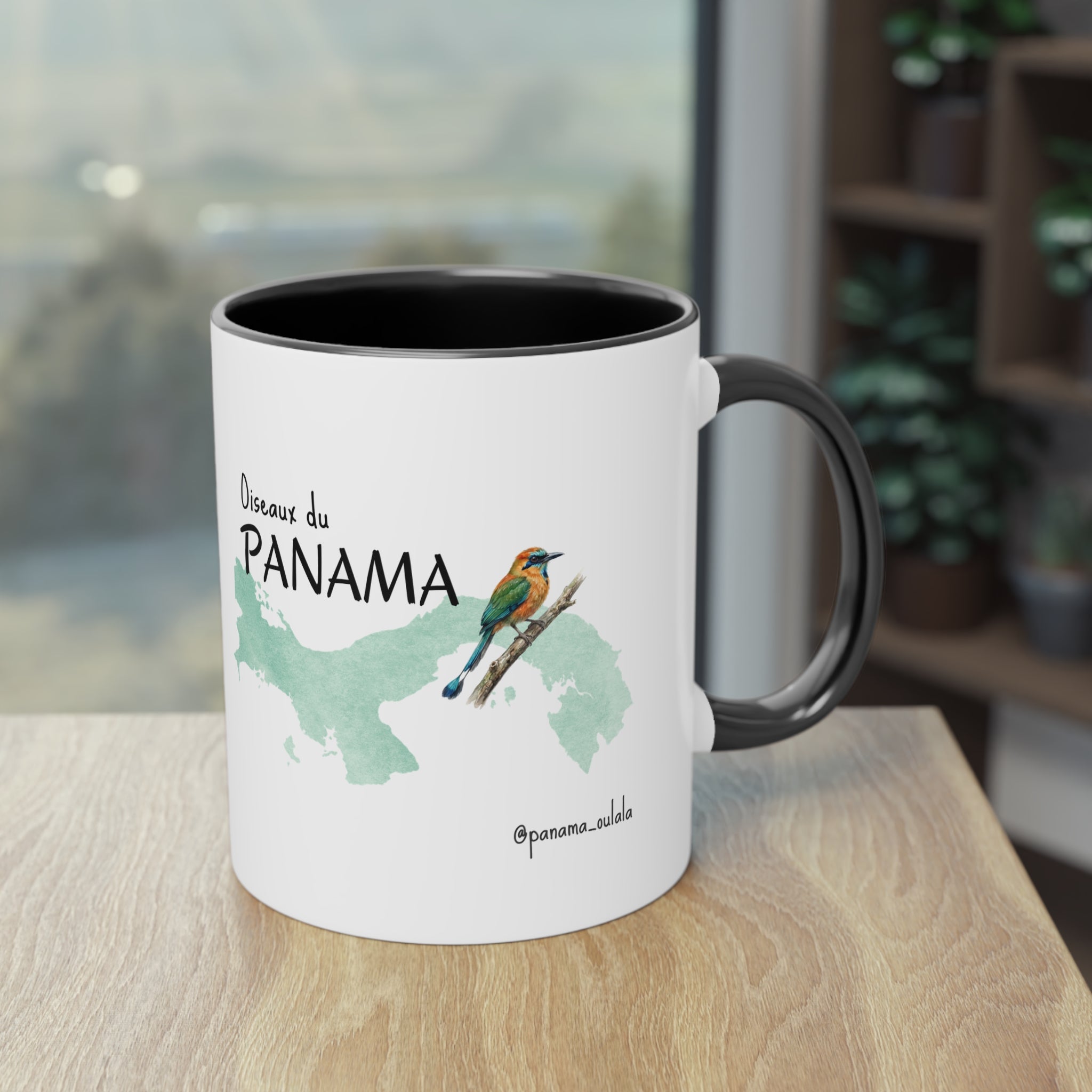 Tasse « Oiseaux du Panama - Motmot à sourcils bleue » – Mug céramique bicolore 325 ml, oiseau tropical du Panama, idée cadeau nature