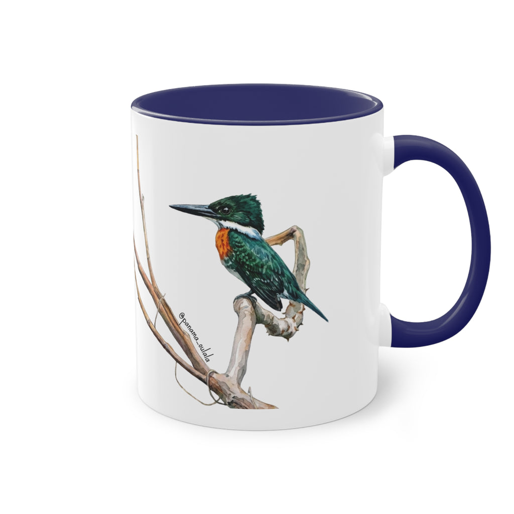 Tasse « Martin-pêcheur vert » – Mug céramique bicolore 325 ml, oiseau tropical du Panama, idée cadeau nature