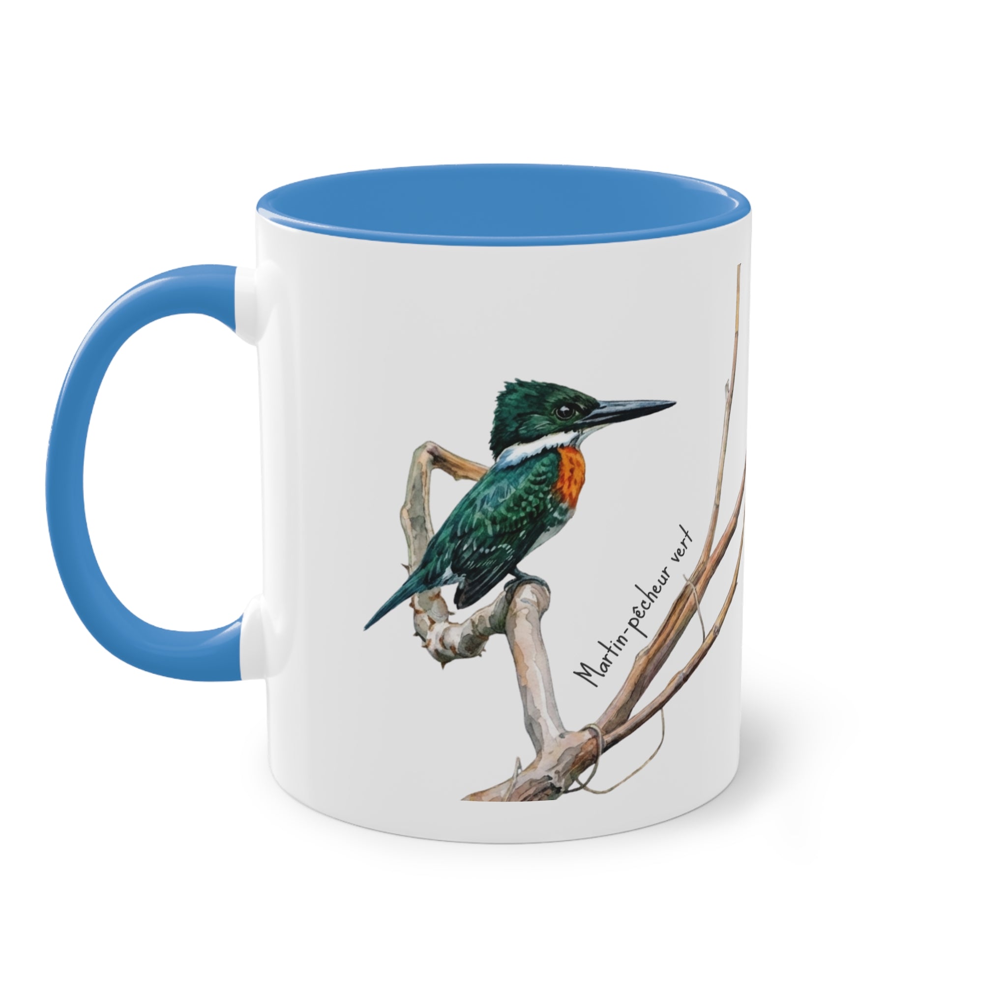 Tasse « Oiseaux du Panama – Martin-pêcheur vert » – Mug céramique bicolore 325 ml, oiseau tropical du Panama, idée cadeau nature