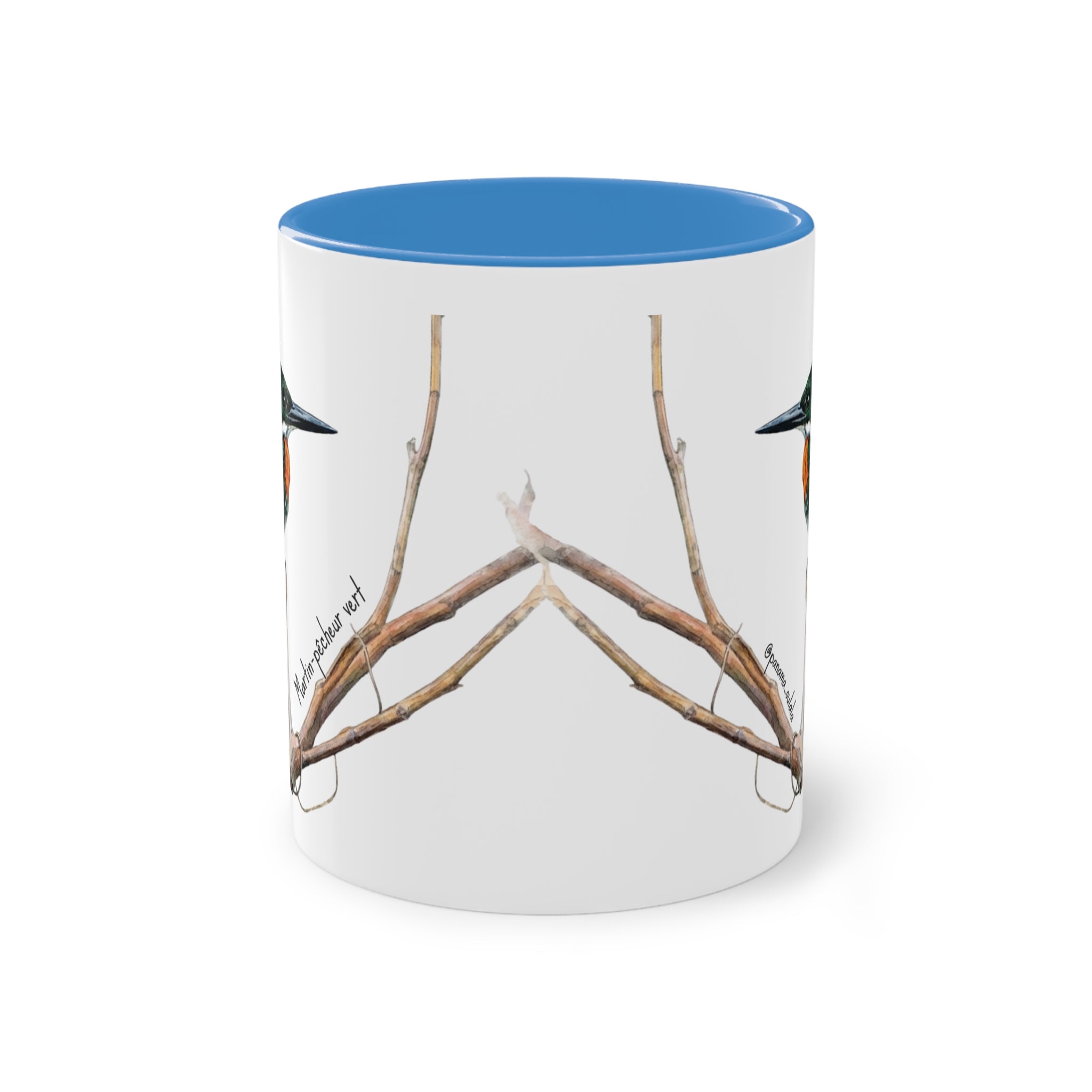 Tasse « Martin-pêcheur vert » – Mug céramique bicolore 325 ml, oiseau tropical du Panama, idée cadeau nature