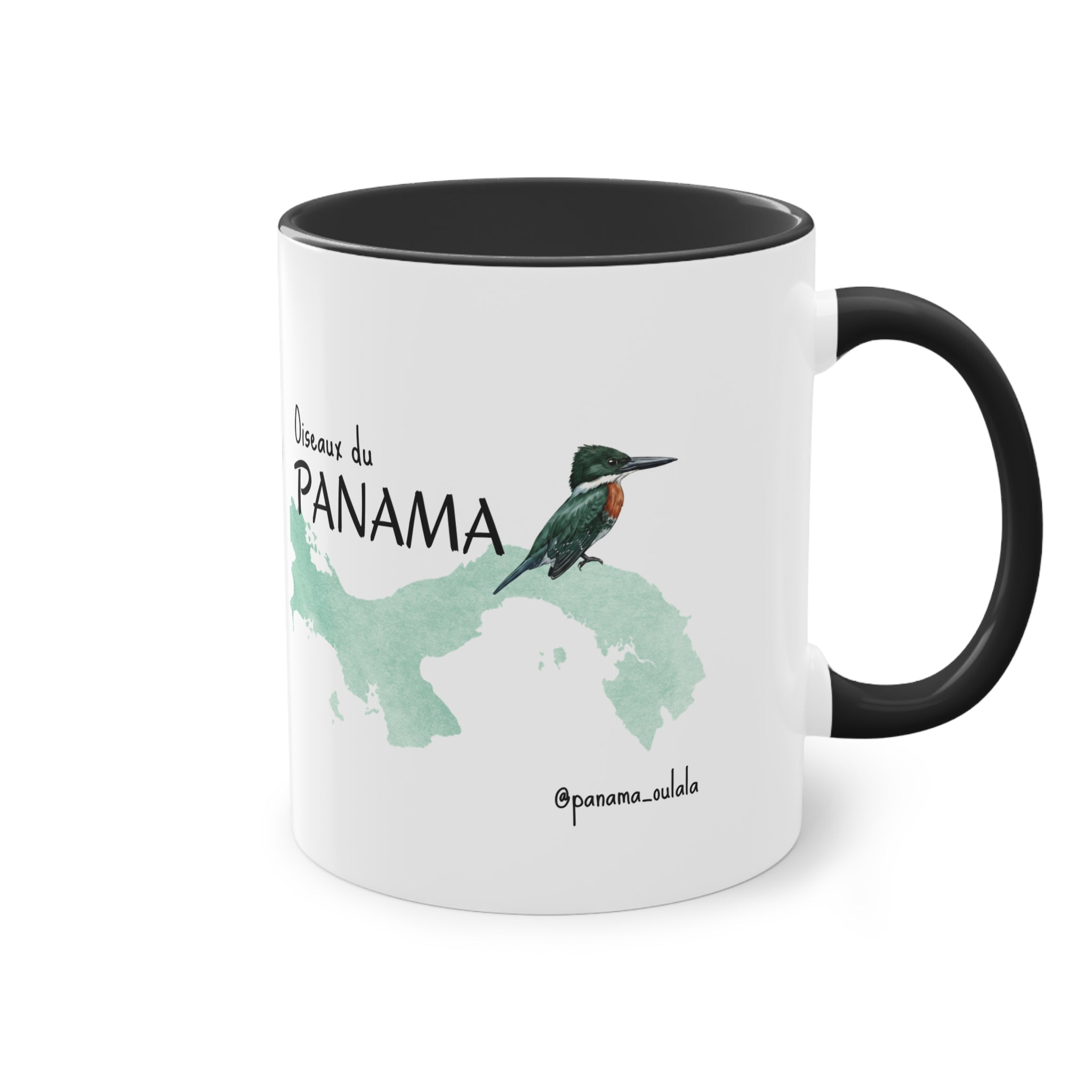 Tasse « Oiseaux du Panama – Martin-pêcheur vert » – Mug céramique bicolore 325 ml, oiseau tropical du Panama, idée cadeau nature