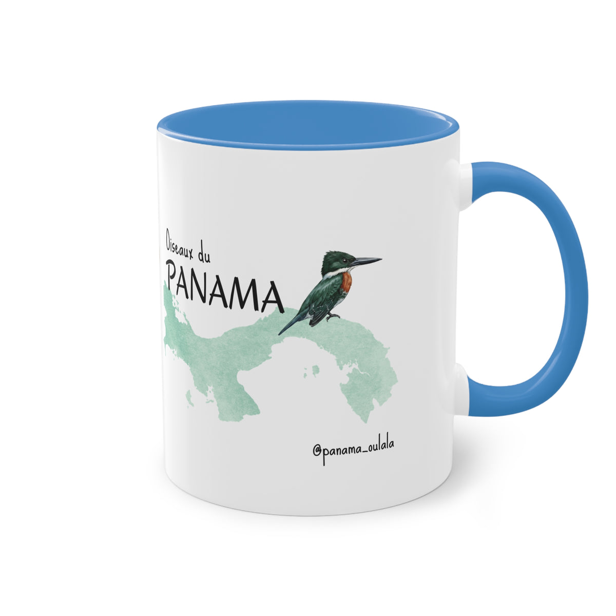 Tasse « Oiseaux du Panama – Martin-pêcheur vert » – Mug céramique bicolore 325 ml, oiseau tropical du Panama, idée cadeau nature